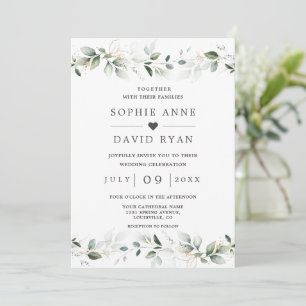 Invitation Mariage Tout Compris Feuilles De Luxe Végétal Doré