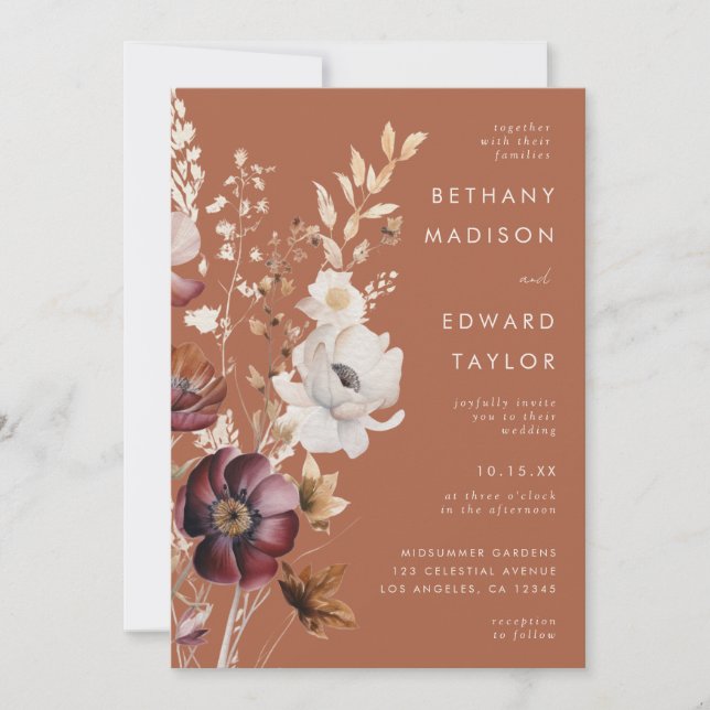 Invitation Mariage tout-en-un Boho Automne Fleur sauvage (Devant)