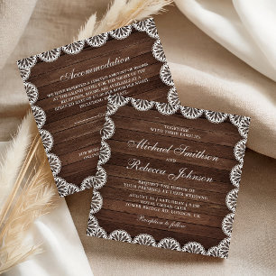 Invitation Mariage Tout en Un Bois de Grange Blanc Lace Échan
