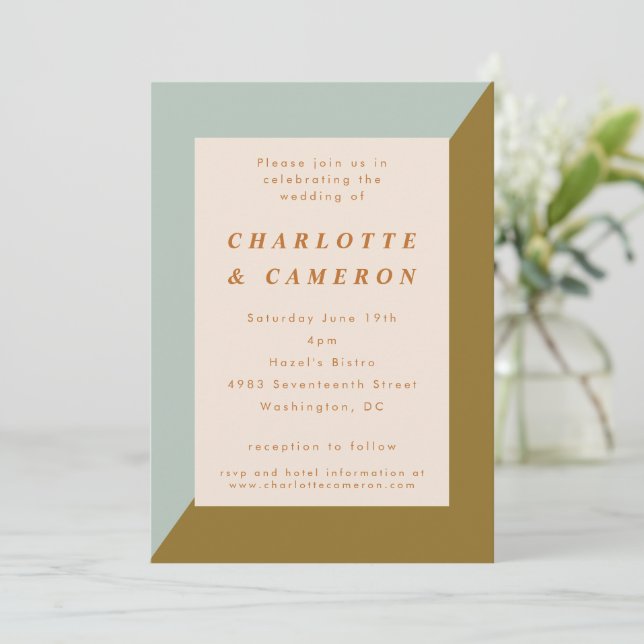 Invitation Mariage tout-en-un couleur bleu-olive moderne (Debout devant)