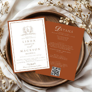 Invitation Mariage tout en un crête botanique Orange brûlée