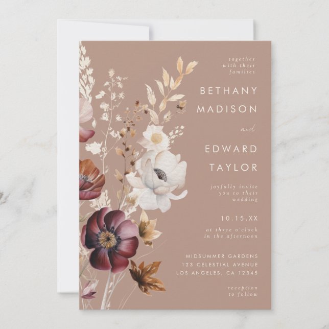 Invitation Mariage tout-en-un de la chute florale de Bohême (Devant)