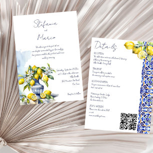 Invitation Mariage tout en un de tuiles bleues italiennes d'A