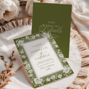 Invitation Mariage Tout en Un en Dentelle Vert Olive Ancien A