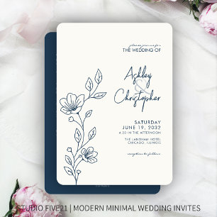 Invitation Mariage tout-en-un en plan bleu moderne