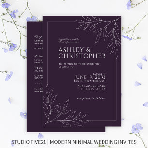 Invitation Mariage tout-en-un en plan de feuillage violet mod