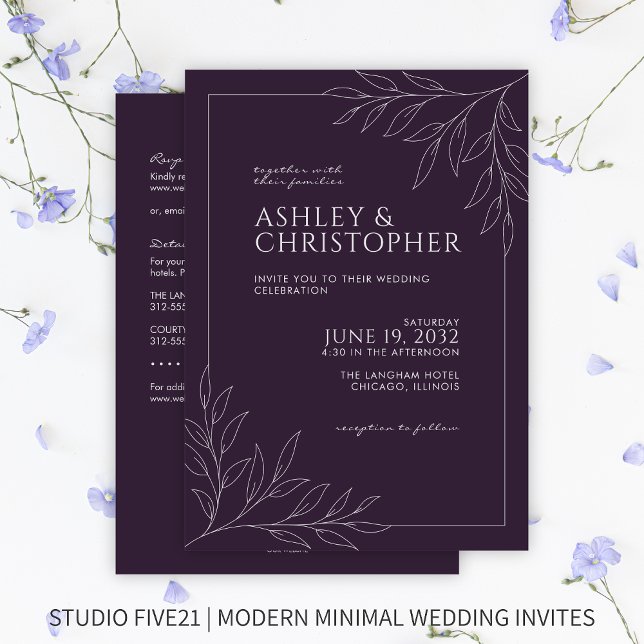 Invitation Mariage tout-en-un en plan de feuillage violet mod (Créateur téléchargé)