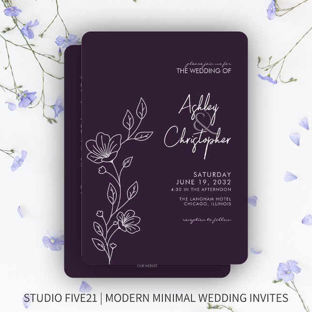 Invitation Mariage tout-en-un en plan de feuillage violet mod (Créateur téléchargé)