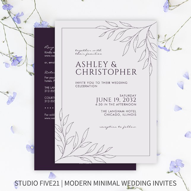 Invitation Mariage tout-en-un en plan de feuillage violet mod (Créateur téléchargé)