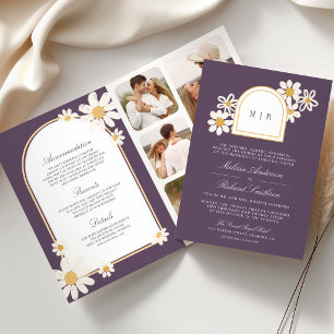 Invitation Mariage Tout en Un Fleur de Daisy Jaune Rétro Viol