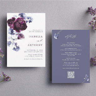 Invitation Mariage Tout En Un Fleur Plum Pourpre & Indigo