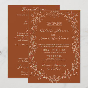 Invitation Mariage Tout En Un Fleur Terracotta Brûlé Orange