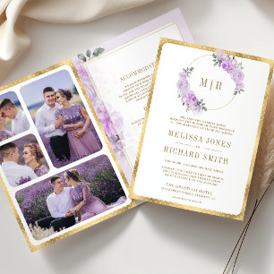 Invitation Mariage Tout en Un Floral Aquarelle Violet Pastel