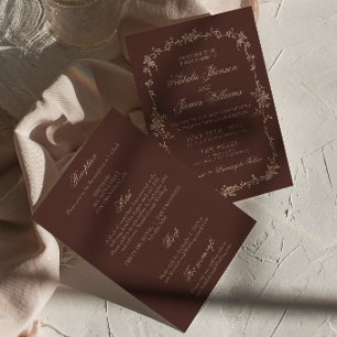 Invitation Mariage Tout En Un Floral Brun Chocolat Bohème