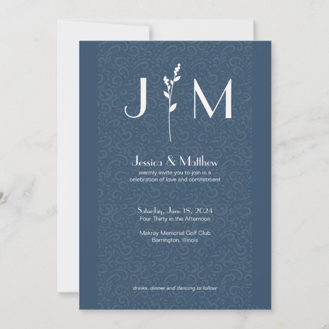 Invitation Mariage tout-en-un gris ardoise rustique Damask (Devant)