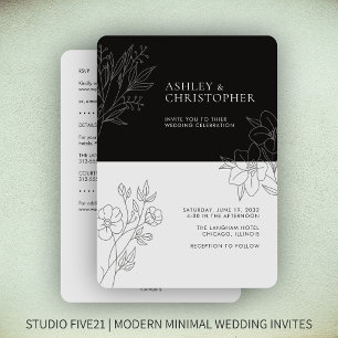 Invitation Mariage tout-en-un minimal en feuillage noir