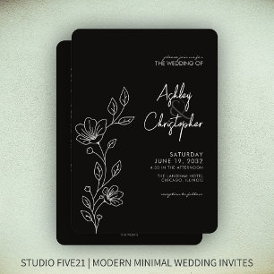 Invitation Mariage tout-en-un moderne en feuillage noir