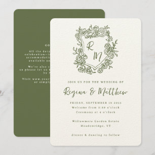 Invitation Mariage tout-en-un Monogramme de crête d'olive des
