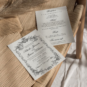 Invitation Mariage Tout En Un Noir Blanc Argent Ancien