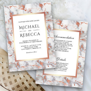 Invitation Mariage Tout en Un Or Rose et Marbre Blanc