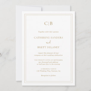 Invitation Mariage Tout En Un Or Traditionnel Monogramme