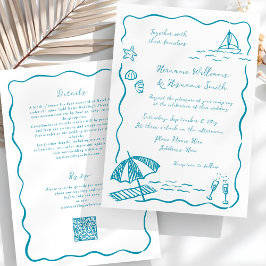 Invitation Mariage tout-en-un QR RSVP à main de plage