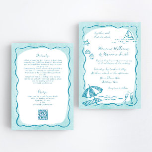 Invitation Mariage tout-en-un QR RSVP Turquoise de plage