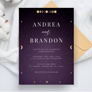 Invitation Mariage Tout en Un Univers Céleste Violet Or