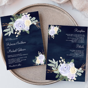 Invitation Mariage tout en un violet floral pastel poussiéreu