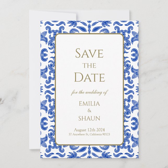 Invitation Mariage traditionnel bleu italien Enregistrer la d (Devant)