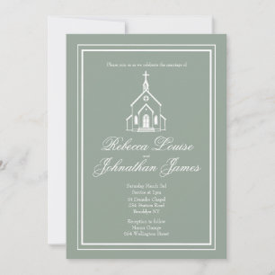 Invitation Mariage Traditionnel de Chapelle Vert Sauge Blanc