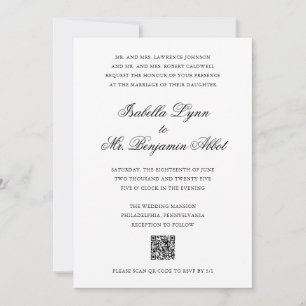 Invitation Mariage traditionnel de code QR noir et blanc