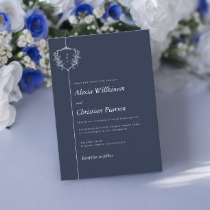 Invitation Mariage traditionnel de crête blanche bleu marine