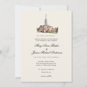 Invitation Mariage Traditionnel Église Aquarelle