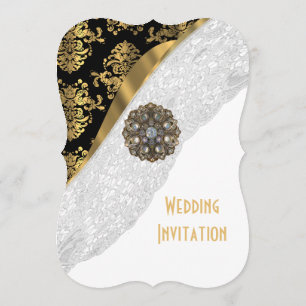 Invitation mariage traditionnel en dentelle blanche noir et o