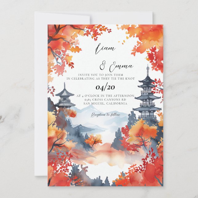 Invitation Mariage traditionnel japonais Kyoto (Devant)