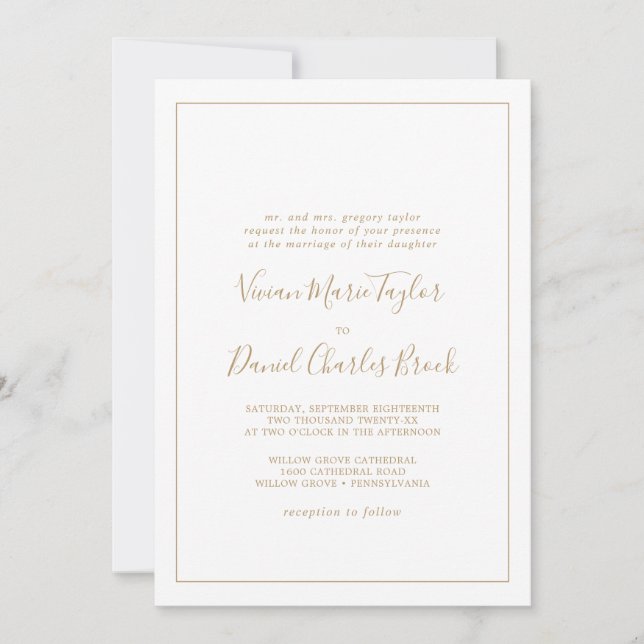 Invitation Mariage traditionnel minimaliste en or (Devant)