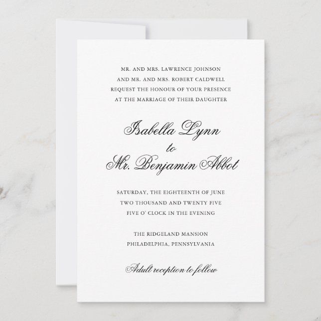 Invitation Mariage traditionnel noir et blanc Formal élégant (Devant)