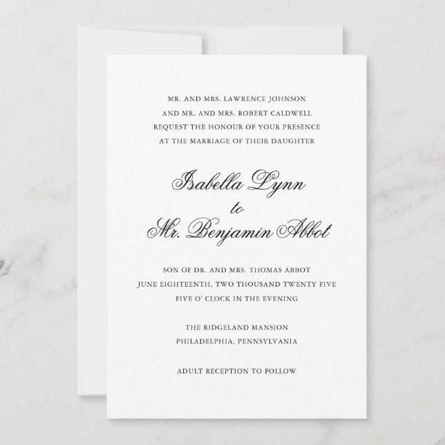 Invitation Mariage traditionnel noir et blanc Formal élégant (Devant)