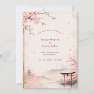 Invitation Mariage Traditionnel Sakura Mont fuji Élégance