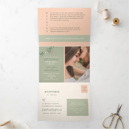 Invitation Mariage Tri-Fold vert Peach Sage