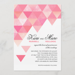 Invitation Mariage triangles géométriques mauve rose