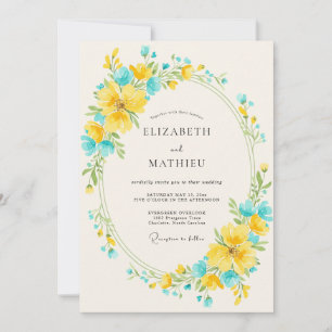 Invitation Mariage Tropical Aqua Jaune Fleur Sauvage