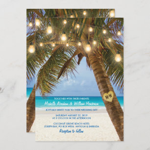 Invitation Mariage Tropical Beach and String Lights