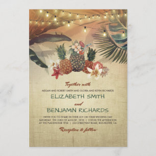 Invitation Mariage Tropical Beach Palms and Pineappy