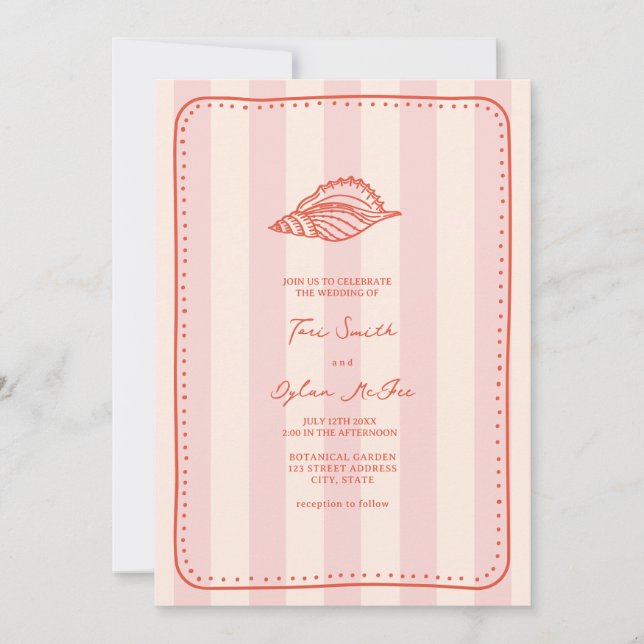 Invitation Mariage Tropical de coquillage rose (Devant)