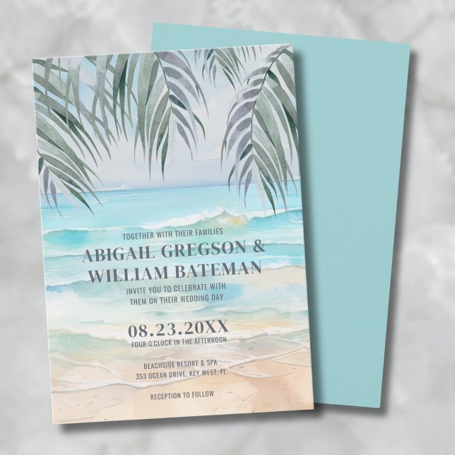 Invitation Mariage Tropical de Plage à l'Aquarelle (Coastal Watercolor Tropical Summer Beach Wedding Invitation)