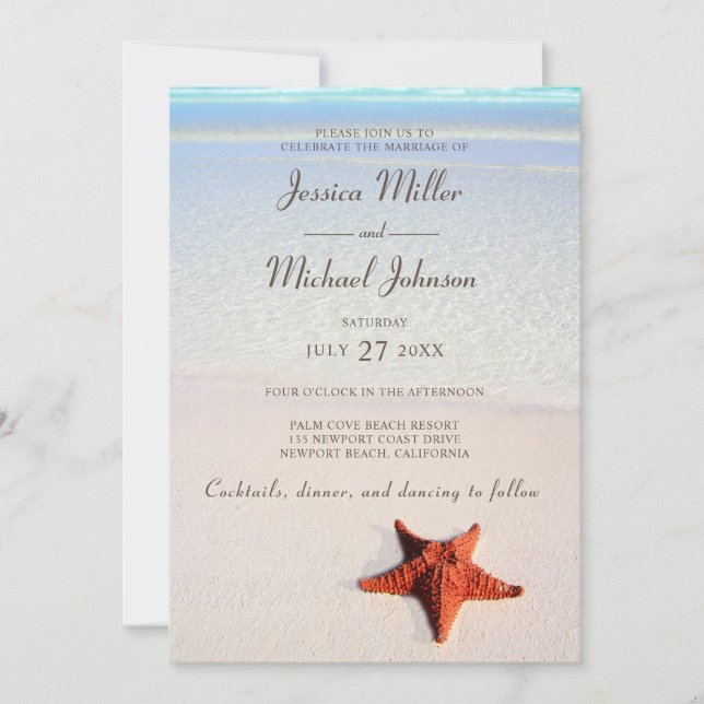 Invitation Mariage tropical de plage de Starfish (Devant)
