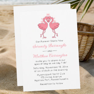 Invitation Mariage tropical de plage hawaïen Flamant rose