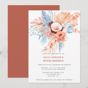 Invitation Mariage Tropical de Plage Terracotta & Bleu Pâle